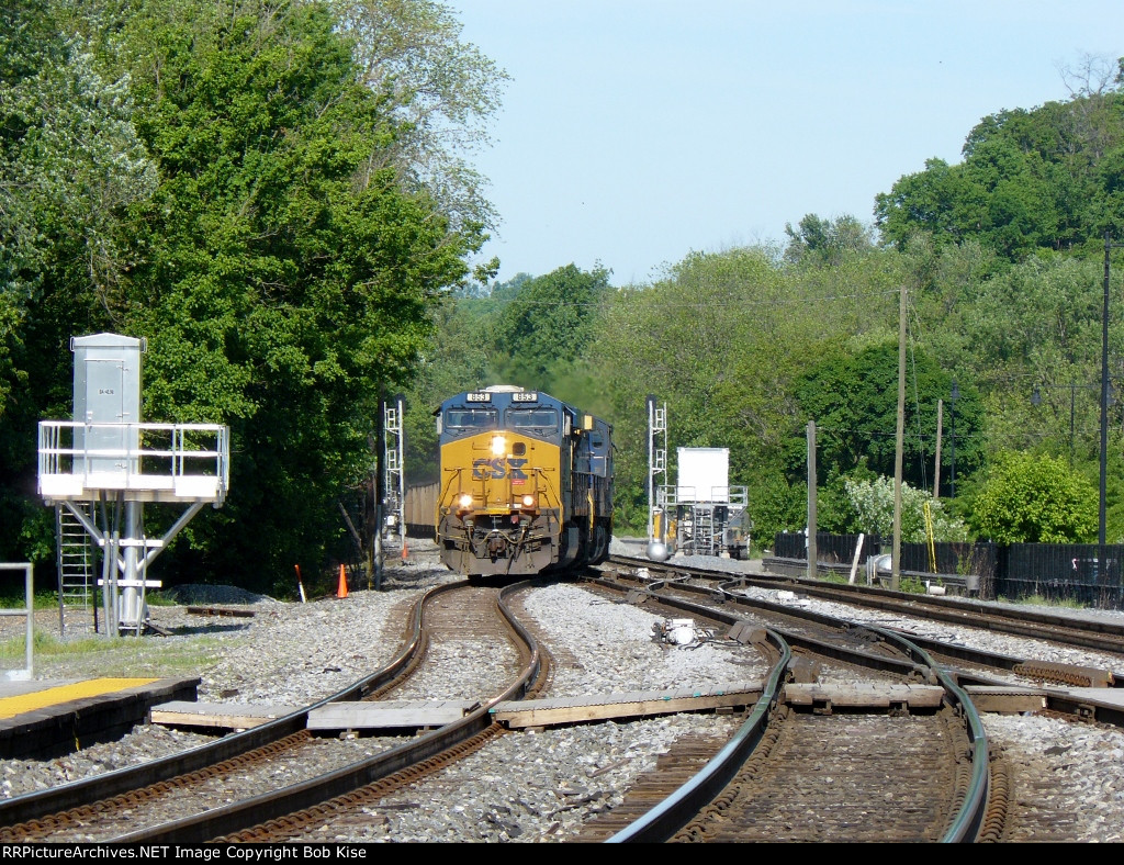 Eastbound coal train snakes through the interlocking at 9:27 a.m.